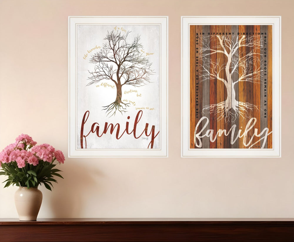 HomeRoots Set of Two Framed Family Tree Wall Art Prints – Modern Neutral Décor for Any Space, Ready to Hang 415804
