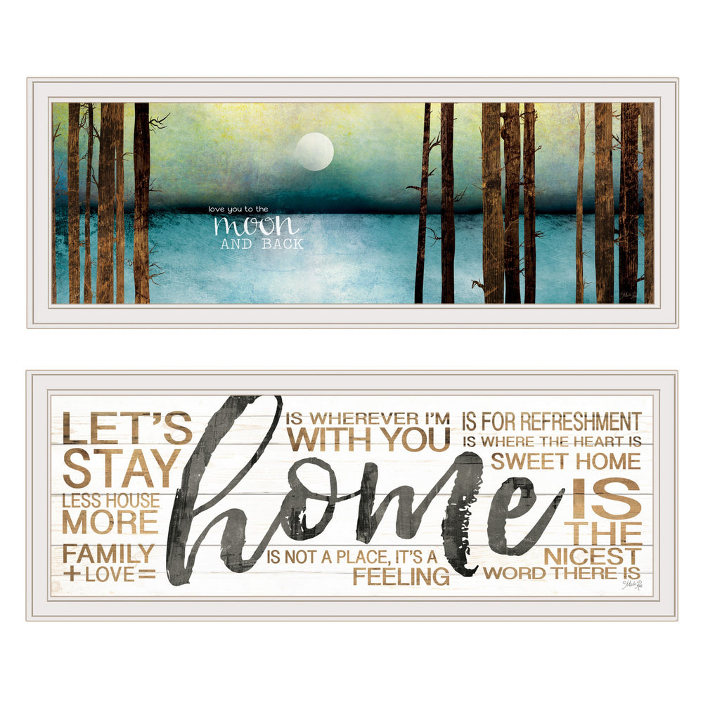 Homeroots Set Of Two Love Or Home 3 White Framed Print Wall Art  Paper,Wood 415805