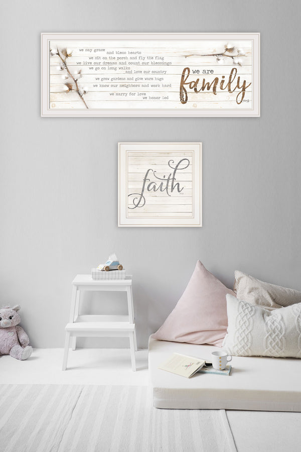 Homeroots Set Of Two We Are Family 2 White Framed Print Wall Art  Paper,Wood 415806
