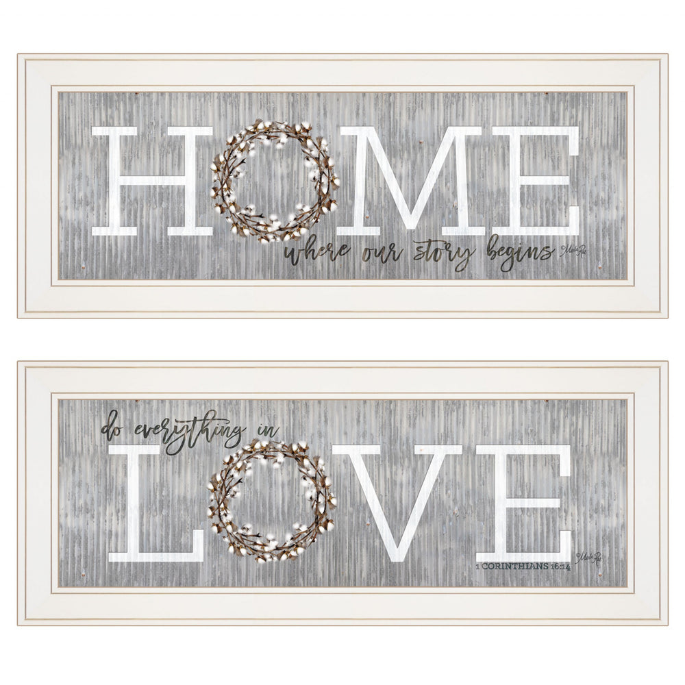 Homeroots Set Of Two Where Our Story Begins 1 White Framed Print Wall Art  Paper,Wood 415807