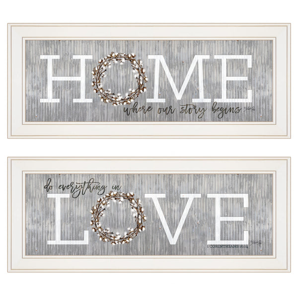 Homeroots Set Of Two Where Our Story Begins 1 White Framed Print Wall Art  Paper,Wood 415807