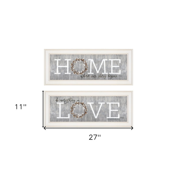 Homeroots Set Of Two Where Our Story Begins 1 White Framed Print Wall Art  Paper,Wood 415807