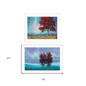 Homeroots Set Of Two Red Trees 1 White Framed Print Wall Art  Paper,Wood 415809