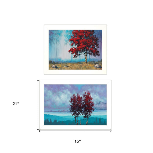 Homeroots Set Of Two Red Trees 1 White Framed Print Wall Art  Paper,Wood 415809