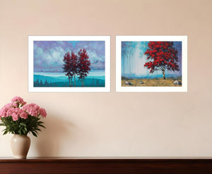 Homeroots Set Of Two Red Trees 1 White Framed Print Wall Art  Paper,Wood 415809