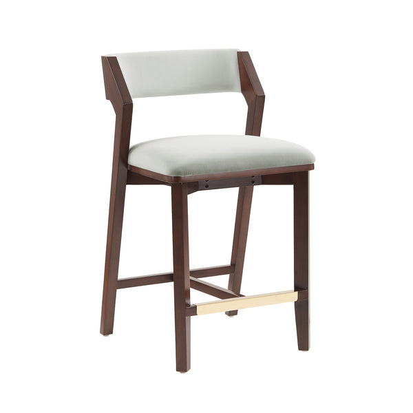 English Elm Patricia Velvet Upholstered Counter Stool with Beech Frame, Gold Footrest Plate, Commercial Grade Comfort White B365P398028