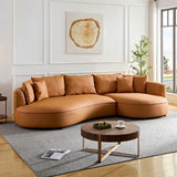 English Elm Modern Sectional Curved Sofa Couch For Living Room,Upholstered 5-Seat Sofa Couch Eco-Leather Couch Set For Apartment Office,Orange