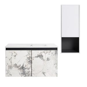 English Elm 30" Wall-Mounted Bathroom Vanity Set With Ceramic Sink, Soft-Close Doors & Ample Storage Solution W999S00331