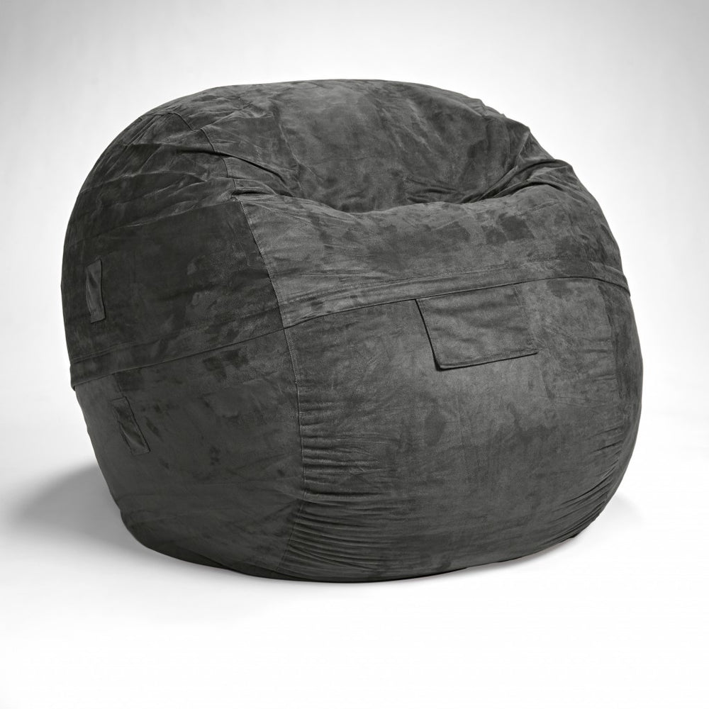 Homeroots Classic Cozy Dark Gray Bean Bag Chair Gray Microsuede,Polyurethane Foam 415912
