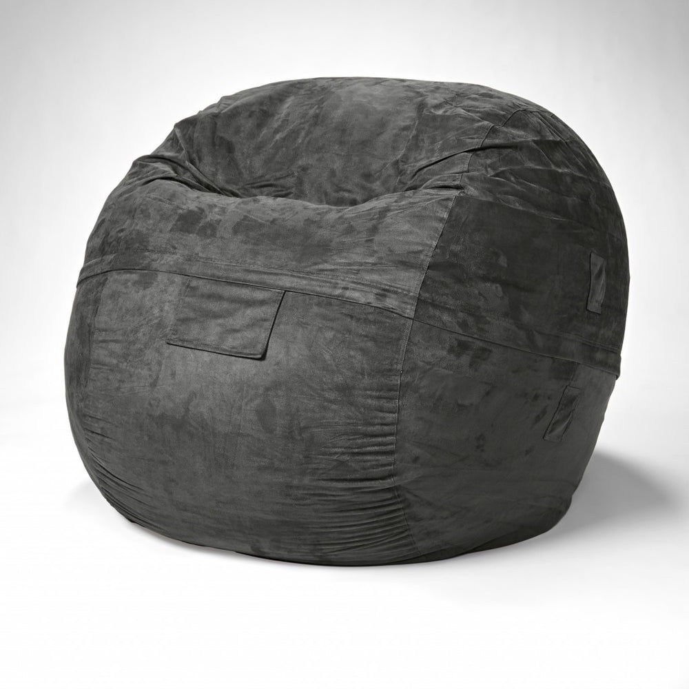 Homeroots Classic Cozy Dark Gray Bean Bag Chair Gray Microsuede,Polyurethane Foam 415912