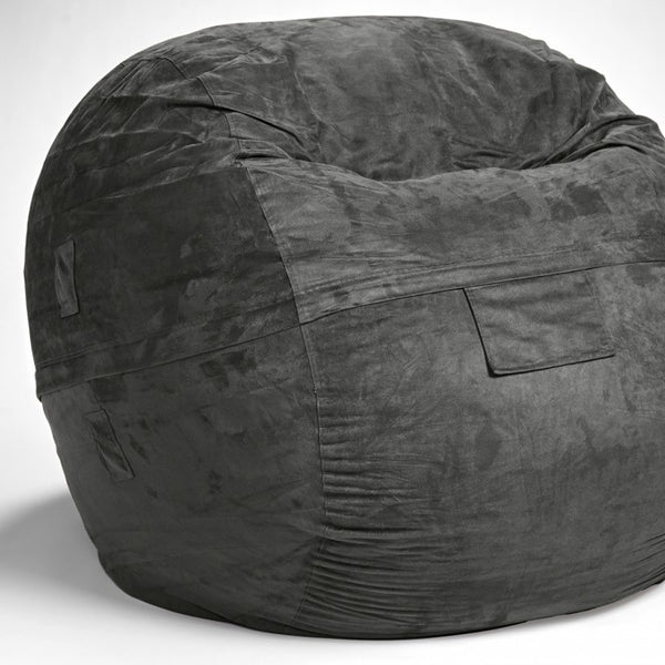 Homeroots Classic Cozy Dark Gray Bean Bag Chair Gray Microsuede,Polyurethane Foam 415912