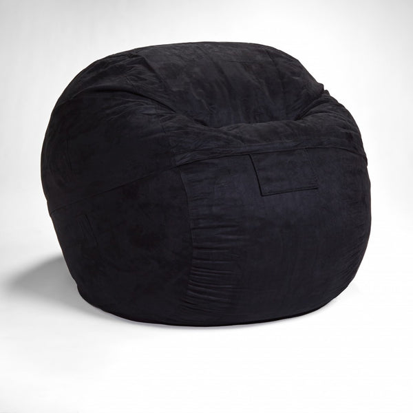 Homeroots Classic Cozy Black Bean Bag Chair Black Microsuede,Polyurethane Foam 415913