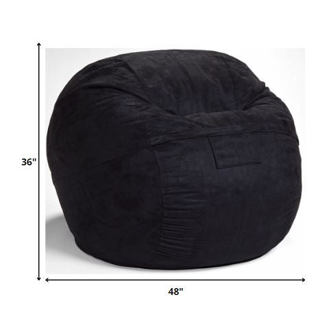 Homeroots Classic Cozy Black Bean Bag Chair Black Microsuede,Polyurethane Foam 415913