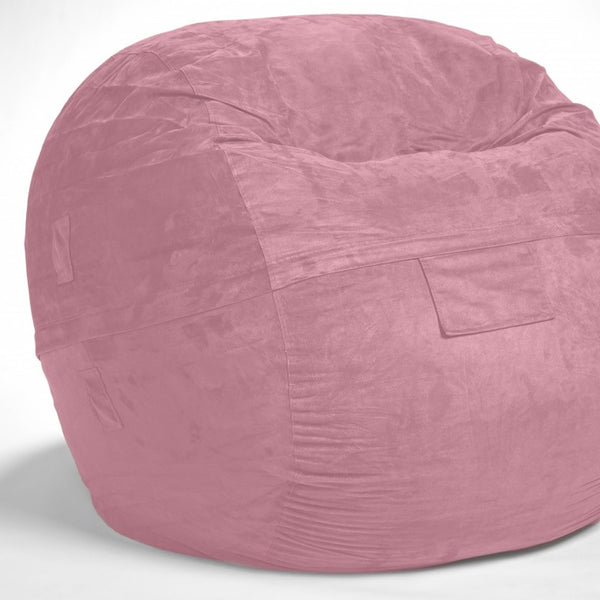 Homeroots Classic Cozy Rosy Pink Bean Bag Chair Pink Microsuede,Polyurethane Foam 415914