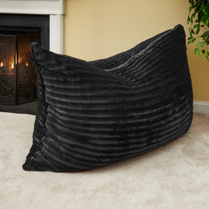 Homeroots 73" X 52" Black Faux Fur Sofa Sack Bean Bag Lounger  Fur,Polyurethane Foam 415922