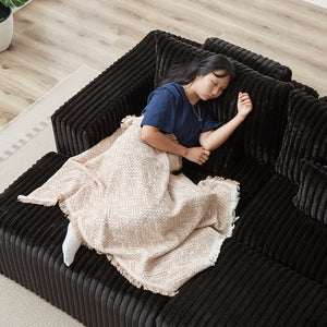 English Elm 87" Oversized Sectional Lounge Chaise - Cloud-Like Comfort In Stylish Black Corduroy With Footstools W834S00333