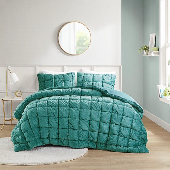 English Elm King Plush Velvet Comforter Set King Size with Down Alternative Fill, Box Quilting, Luxurious Softness Teal 22.05 L x 19.68 W x 16.93 H B035P203242