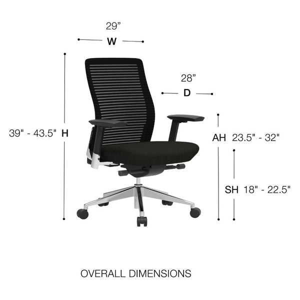 EuroStyle Eon Contract Task Chair Mesh Back Polished Aluminum Executive Office Ergonomic Black 415B