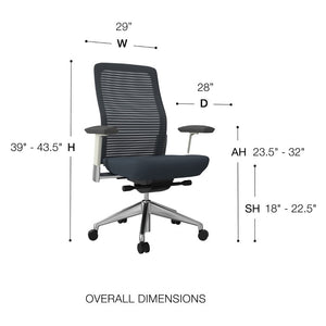 EuroStyle Eon Contract Task Chair Mesh Back Polished Aluminum Executive Office Ergonomic Gray/White 415W