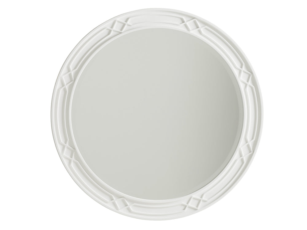Lexington Carreno Round Mirror - Modern Traditional Design With Geometric Fretwork And Beveled Edge For Luxury Living Alabaster  415-201