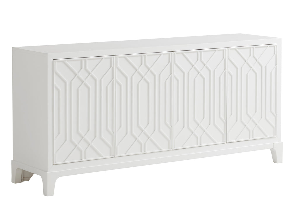 Lexington Oak Creek Buffet - Modern Traditional Design With Geometric Fretwork, Storage Drawers & Adjustable Shelves Alabaster  415-852