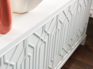 Lexington Oak Creek Buffet - Modern Traditional Design With Geometric Fretwork, Storage Drawers & Adjustable Shelves Alabaster  415-852