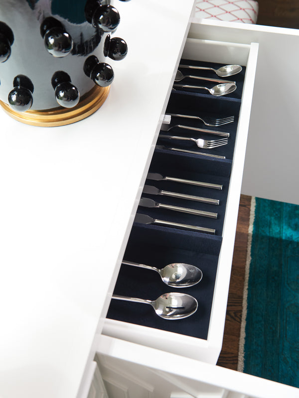 Lexington Oak Creek Buffet - Modern Traditional Design With Geometric Fretwork, Storage Drawers & Adjustable Shelves Alabaster  415-852