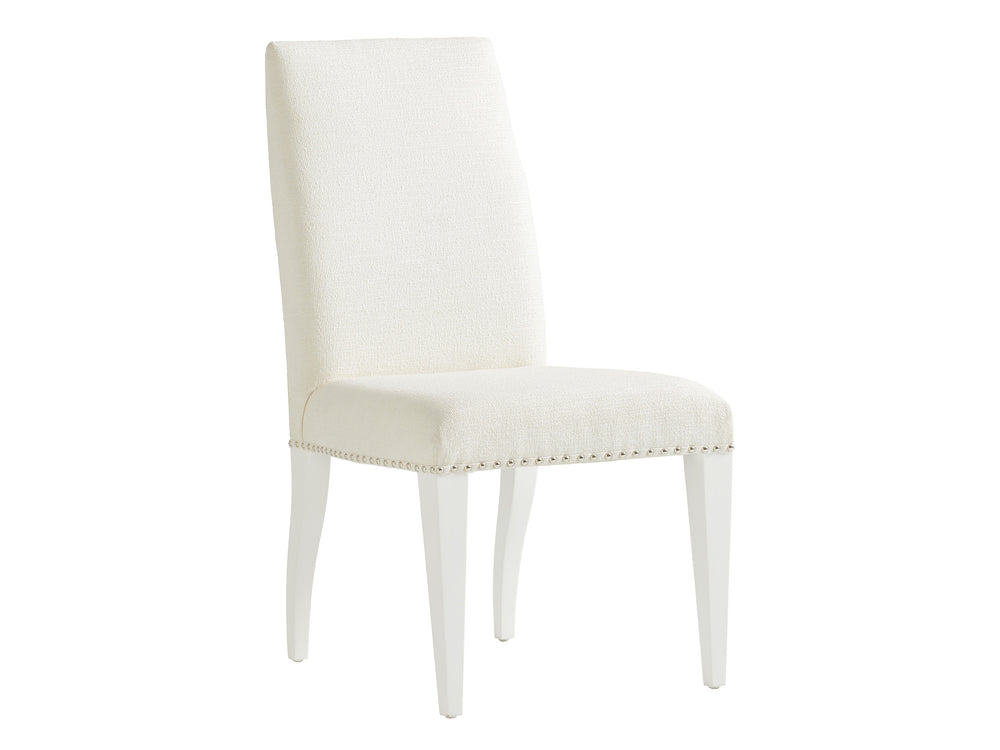 Lexington Darien Upholstered Dining Chair - Modern Elegance With Polished Nickel Trim And Chic White Fabric Alabaster  415-880-01