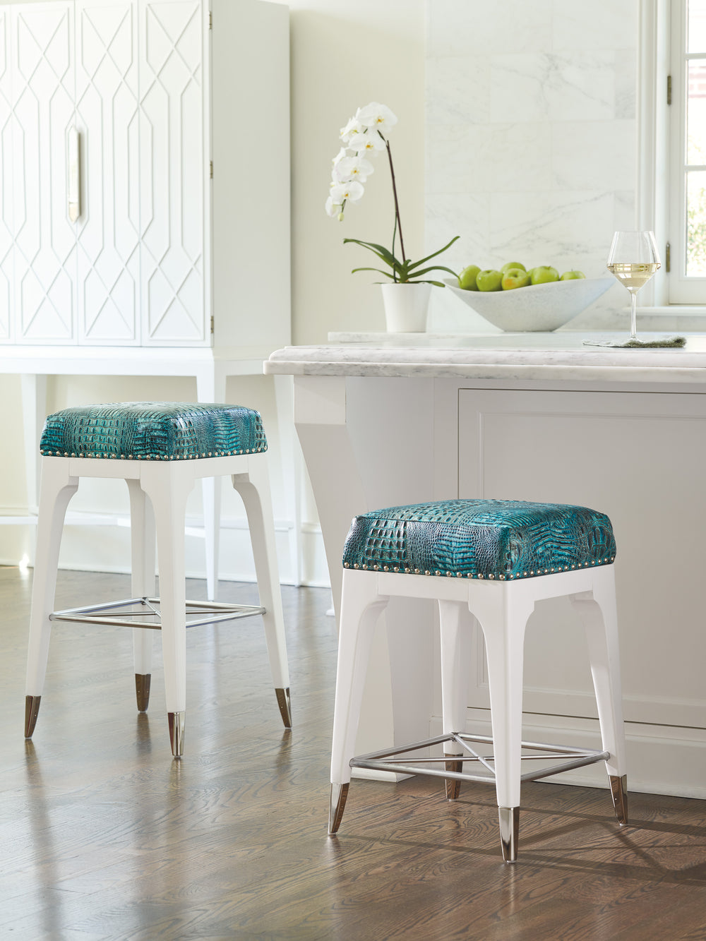 Lexington Northbrook Counter Stool - Modern Traditional Design With Polished Nickel Accents And Bright Fabrics Alabaster  415-895-40