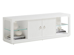 Lexington Hamilton 72-inch Media Console: Modern Traditional Design With Sliding Doors And Curio Ends For Style Alabaster  415-907