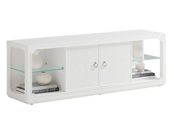Lexington Hamilton 72-inch Media Console: Modern Traditional Design With Sliding Doors And Curio Ends For Style Alabaster  415-907