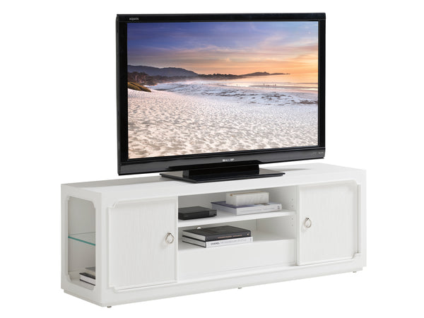Lexington Hamilton 72-inch Media Console: Modern Traditional Design With Sliding Doors And Curio Ends For Style Alabaster  415-907