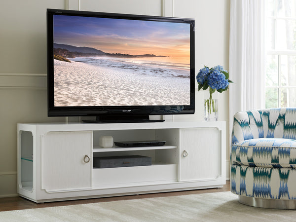 Lexington Hamilton 72-inch Media Console: Modern Traditional Design With Sliding Doors And Curio Ends For Style Alabaster  415-907