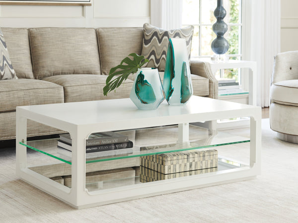 Lexington Glenwood Cocktail Table - Modern Transitional Style With Glass And Mirrored Shelves For Luxury Living Alabaster  415-943
