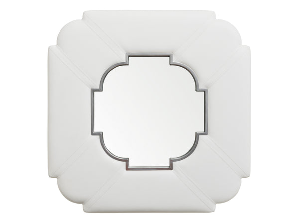 Lexington Clarendon Modern Cocktail Ottoman With Mirrored Tray, Elegant Faux Leather, And Stylish Nailhead Trim Alabaster  415-944