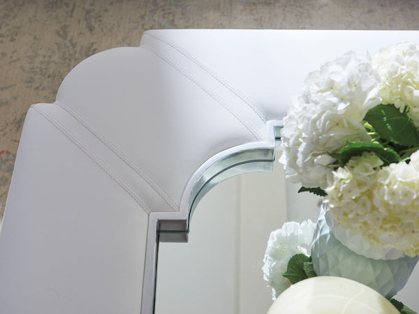 Lexington Clarendon Modern Cocktail Ottoman With Mirrored Tray, Elegant Faux Leather, And Stylish Nailhead Trim Alabaster  415-944