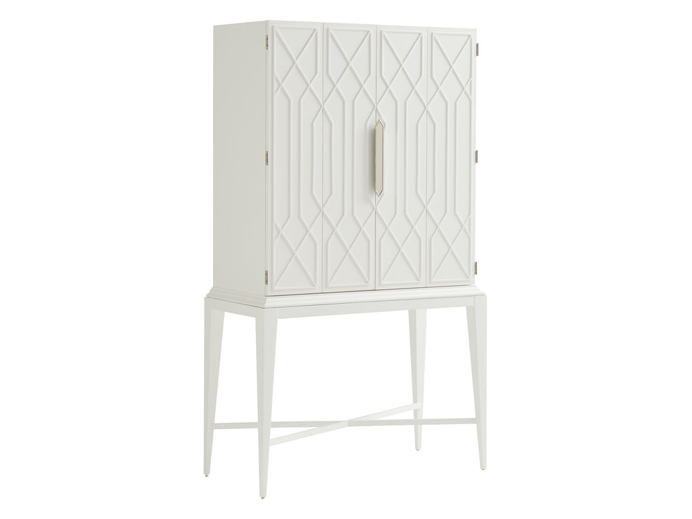 Lexington Elmhurst Bar - Modern Elegance With Geometric Fretwork, Led Lighting, Adjustable Shelves & Storage Alabaster  415-961c