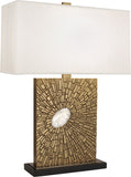 Robert Abbey Goliath Table Lamp Antiqued Modern Brass with White Rock Crystal Accent Rectangular Pearl Dupioni Silk Shade