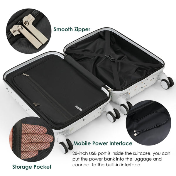 English Elm Luggage Hard Shell 3 Piece Set with Usb Port Spinner Wheels and Front Access Panel Ivory N726P197969W