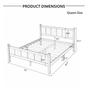 English Elm Queen Platform Bed Shaker Farmhouse Style with Vertical Slat Headboard and Wood Grain Finish Black N733P422480E