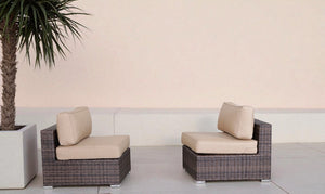 English Elm 28" Armless Outdoor Chairs Set of 2 with Sunbrella Cushions — HDPE Wicker, Weatherproof, Fully Assembled B120P352239