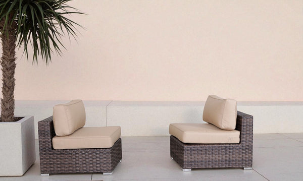 English Elm 28" Armless Outdoor Chairs Set of 2 with Sunbrella Cushions — HDPE Wicker, Weatherproof, Fully Assembled B120P352239