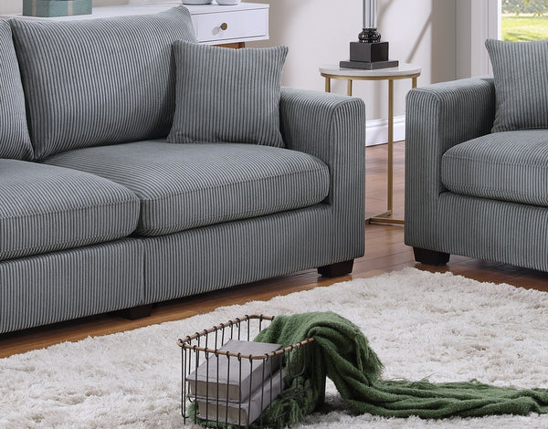 English Elm Classic Corduroy 2pc Sofa Set with Loveseat, Square Arms, Plush Cushions & 2 Throw Pillows - Cozy Modern Appeal Fog 47 L x 35 W x 24 H B011S01298