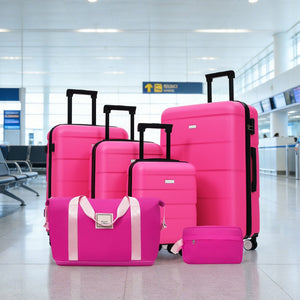 English Elm 6 Piece Hardshell Abs Travel Set with Spinner Wheels Combination Lock and Toiletry Bag Pink N732P391314H