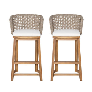 English Elm Outdoor Acacia Teak Bar Stools Set of 2 Wicker Back with Cushioned Patio Seating N773P306707B
