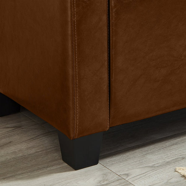 English Elm 48" Storage Ottoman Bench with Tufted Faux Leather Upholstery, Solid Wood Frame & 300lb Capacity Brown W1097P338778