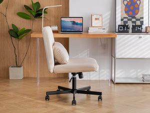 English Elm Beige Velvet Criss Cross Office Chair Model 875 - Plush Ergonomic Swivel Seat with Wheels & Pillow W3394P329163