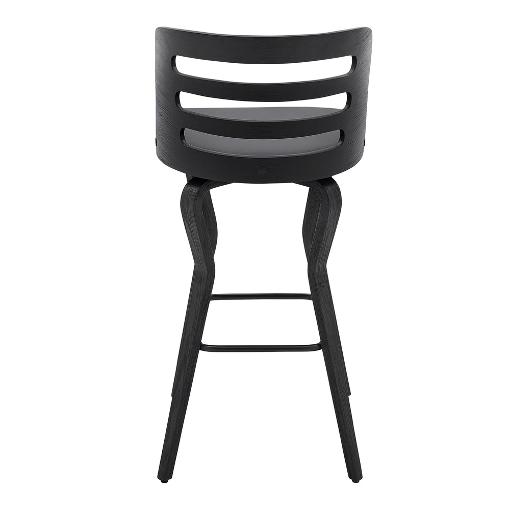 English Elm Lusera 30" Swivel Bar Stool - Gray Faux Leather With Black Wood Base For Modern Comfort & Style B2736P268537