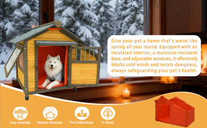 English Elm 50" Solid Wood Outdoor Dog Kennel Insulated Shelter with Shingled Roof for Small Breeds W1431P421934