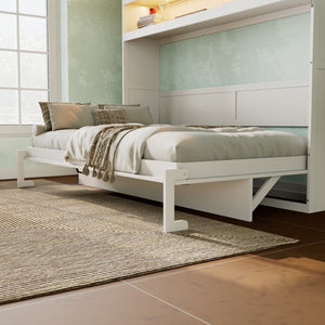 English Elm Twin Murphy Bed with Rattan Cabinet Doors Led Lighting and Usb Charging for Small Spaces White LP000740AAK